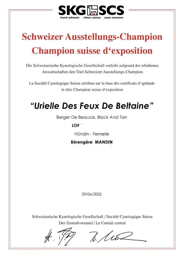 Urielle championne  suisse des expositions 